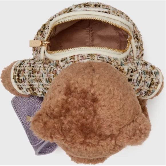 Kate Spade Purse Oh What Fun 3D Teddy Crossbody‎ Bag KI972 Faux Fur & Tweed NWT - Picture 2 of 6
